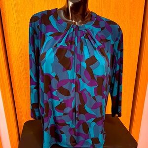 Liz Claiborne Teal and Purple Graphic Blouse